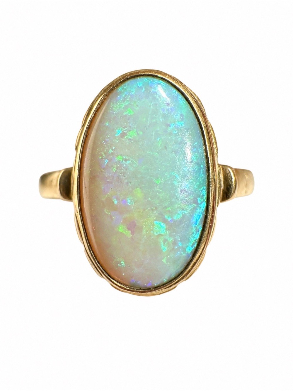 14k Vintage Estate Large Opal Bezel Set Yellow Gold Ring